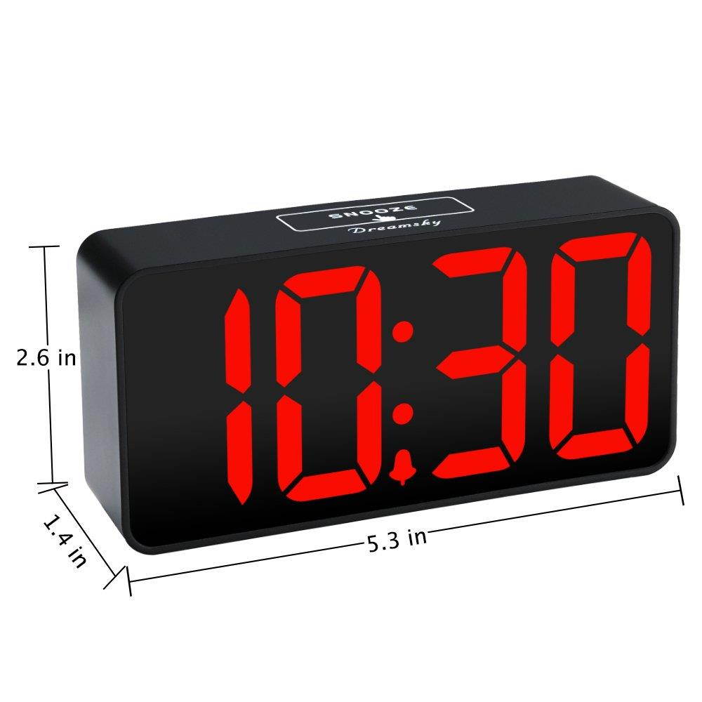 DreamSky Compact Digital Alarm Clock with USB Port for Charging, Adjustable Brightness Dimmer, Bold Digit Display, 12/24Hr, Snooze, Adjustable Alarm Volume, Small Desk Bedroom Bedside Clocks, Red