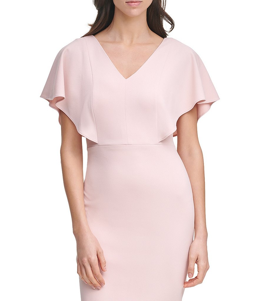 Kensie V-Neck Flutter Sleeve Scuba Crepe Sheath Dress