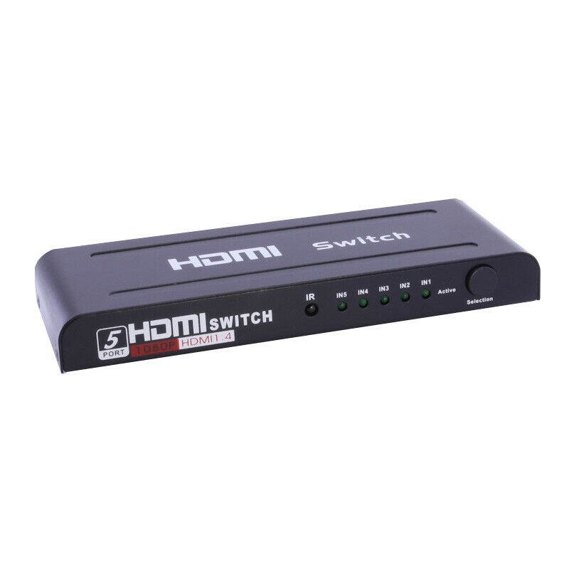 5 Port HDMI Switch W Remote 1080P HDTV HD Aluminium W Power Adapter Black