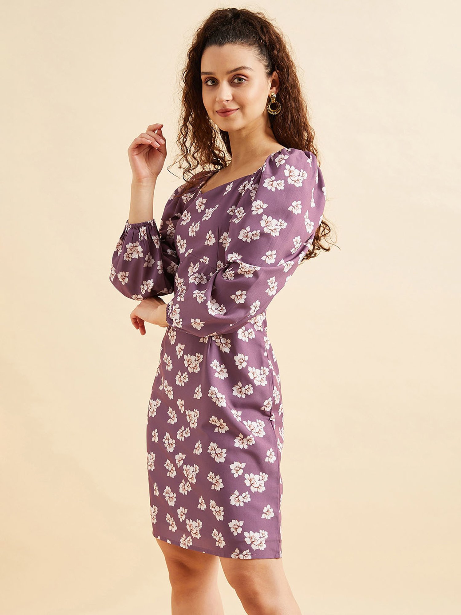 PANIT Purple Floral Print Ethnic Dress