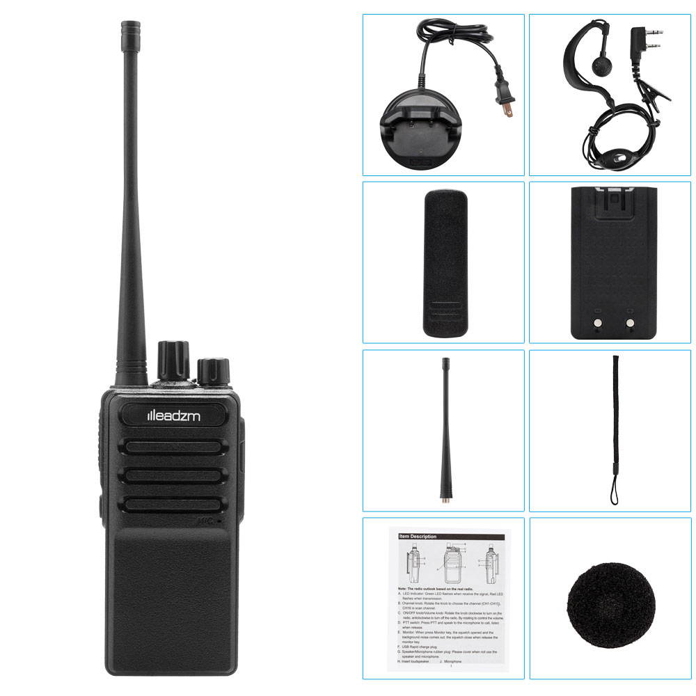 Single USB Cable Chargeable Handheld Walkie Talkie with 2800mAh Battery & Charger & Earphone