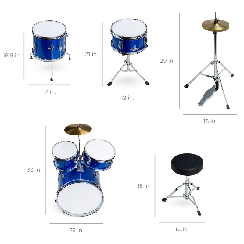 Best Choice Products 5-Piece Kids Beginner Junior Size Drum Set, Percussion Instrument Starter Kit w/ Stool - Blue