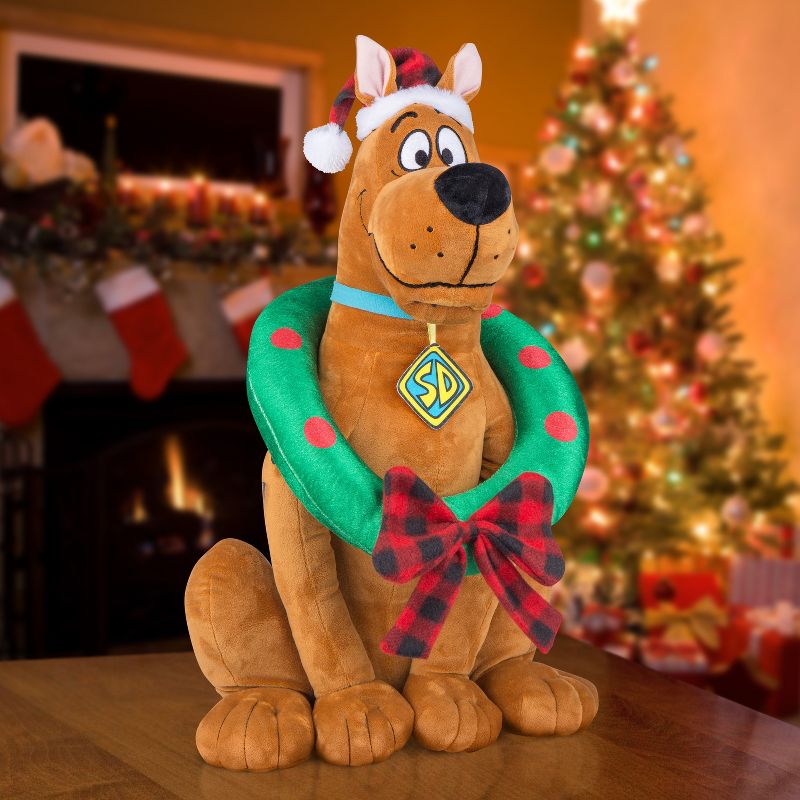Gemmy Holiday Greeter Scooby Doo w/Plaid Hat and Wreath OPP WB , brown
