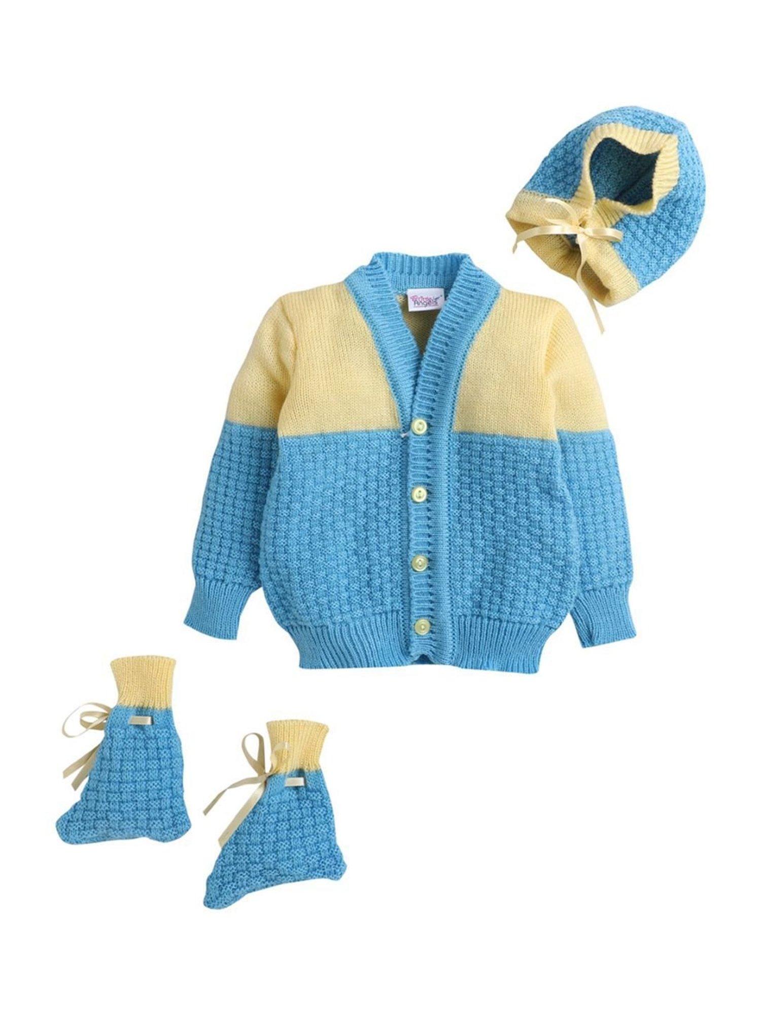 Little Angels Kids Blue & Beige Color Block Full Sleeves Sweater Set