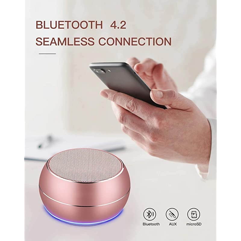 Portable Bluetooth Speakers with HD Audio and Enhanced Bass Builtin Speakerphone for iPhone iPad BlackBerry Samsung and More Rose Gold