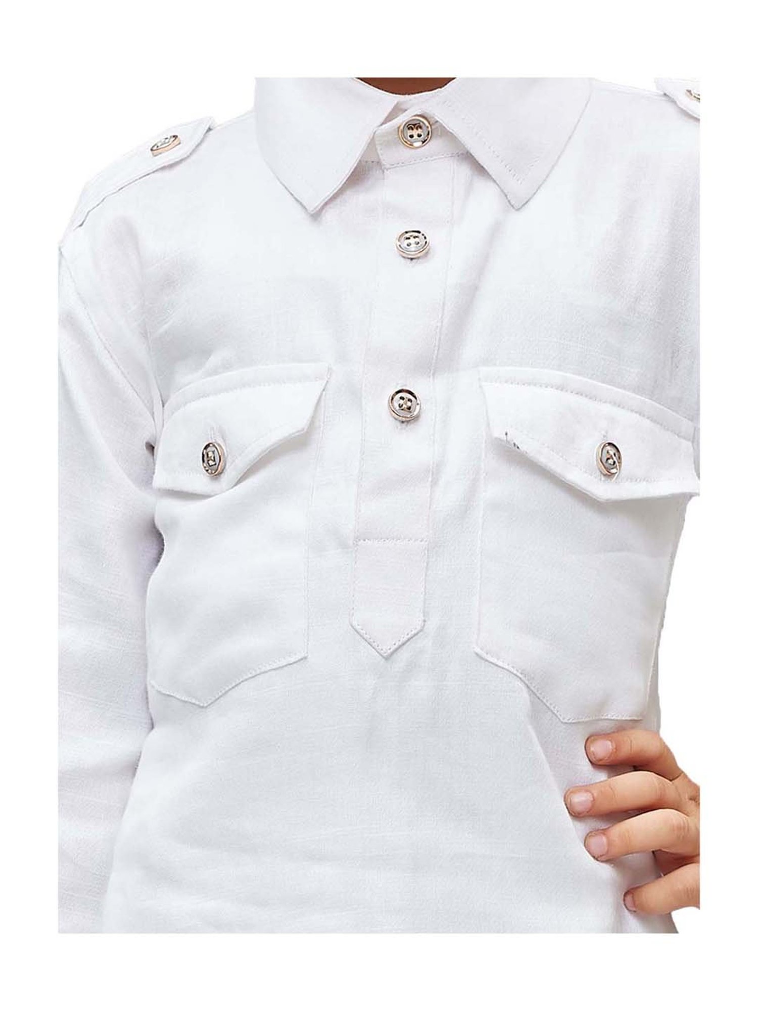 VASTRAMAY Kids White Cotton Pathani Kurta Set