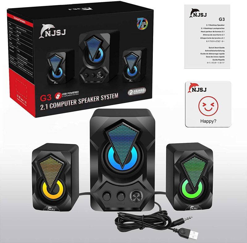 Computer Speaker with Subwoofer,  USB-Powered 2.1 Stereo Multimedia Speakers System with RGB LED Light 3.5mm Audio Input Great for Music,Movies,Gaming,PC,Laptop,Tablet,Desktop