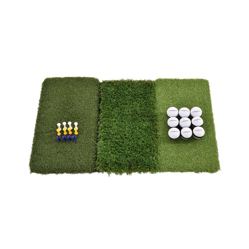 Rukket Sports Tri-Turf Golf Portable Outdoor Indoor Hitting Practice Turf Mat with Tees & Golf Balls
