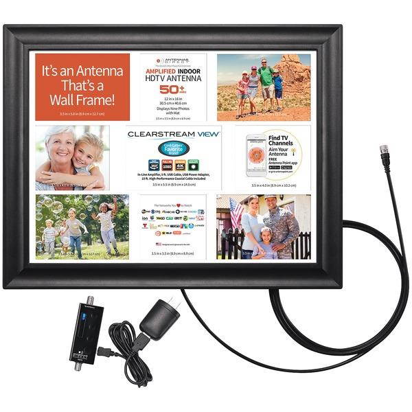 clearstream view wall frame amplified indoor hdtv antenna with collage mat, usb cable, and usb power adapter