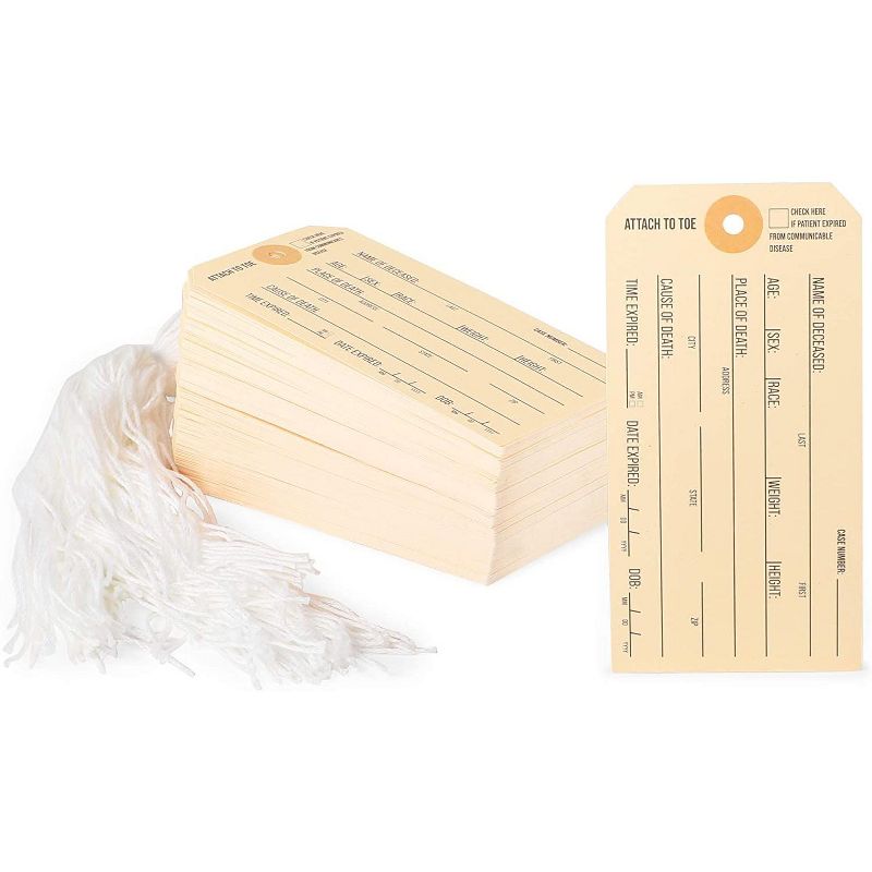 Stockroom Plus 200-Pack Toe Tags Identification Labels with String for Morgue, Coroner (5.25 x 2.6 in)