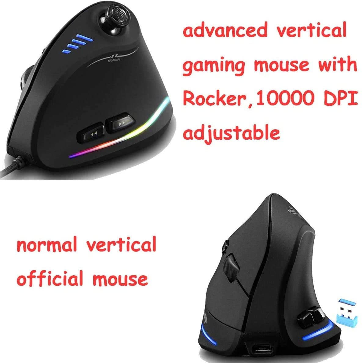 Ergonomic Vertical Mouse, RGB Wired Gaming Mouse with Joystick, 11 Programmable Buttons, 5 Adjustable DPI(1500-2500-4000-7000-10000) for PC, Desktop, Laptop
