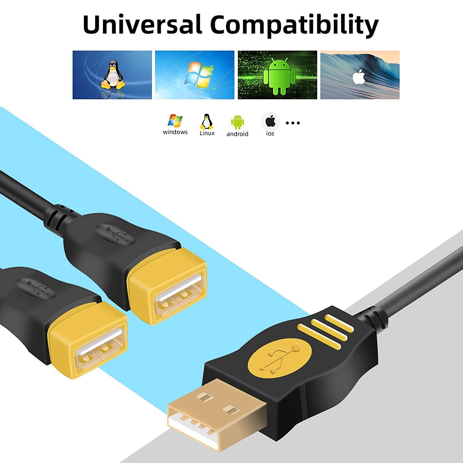 USB SplittersFAOTUR USB Splitter Y Cable 1 Male to 2 Female Hub Power Cord Extension Adapter for MacBook Laptop Mice Keyboards Cameras Phone Charging USB Flash Drives and More