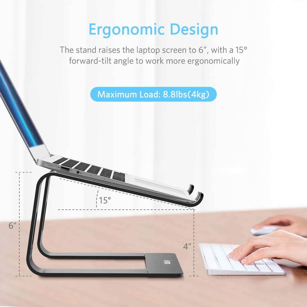 Laptop Stand, Ergonomic Aluminum Laptop Mount Computer Stand, Detachable Laptop Riser Notebook Holder Stand Compatible with Macbook Air Pro, Dell XPS, Lenovo More 10-15.6" Laptops - Space Gray