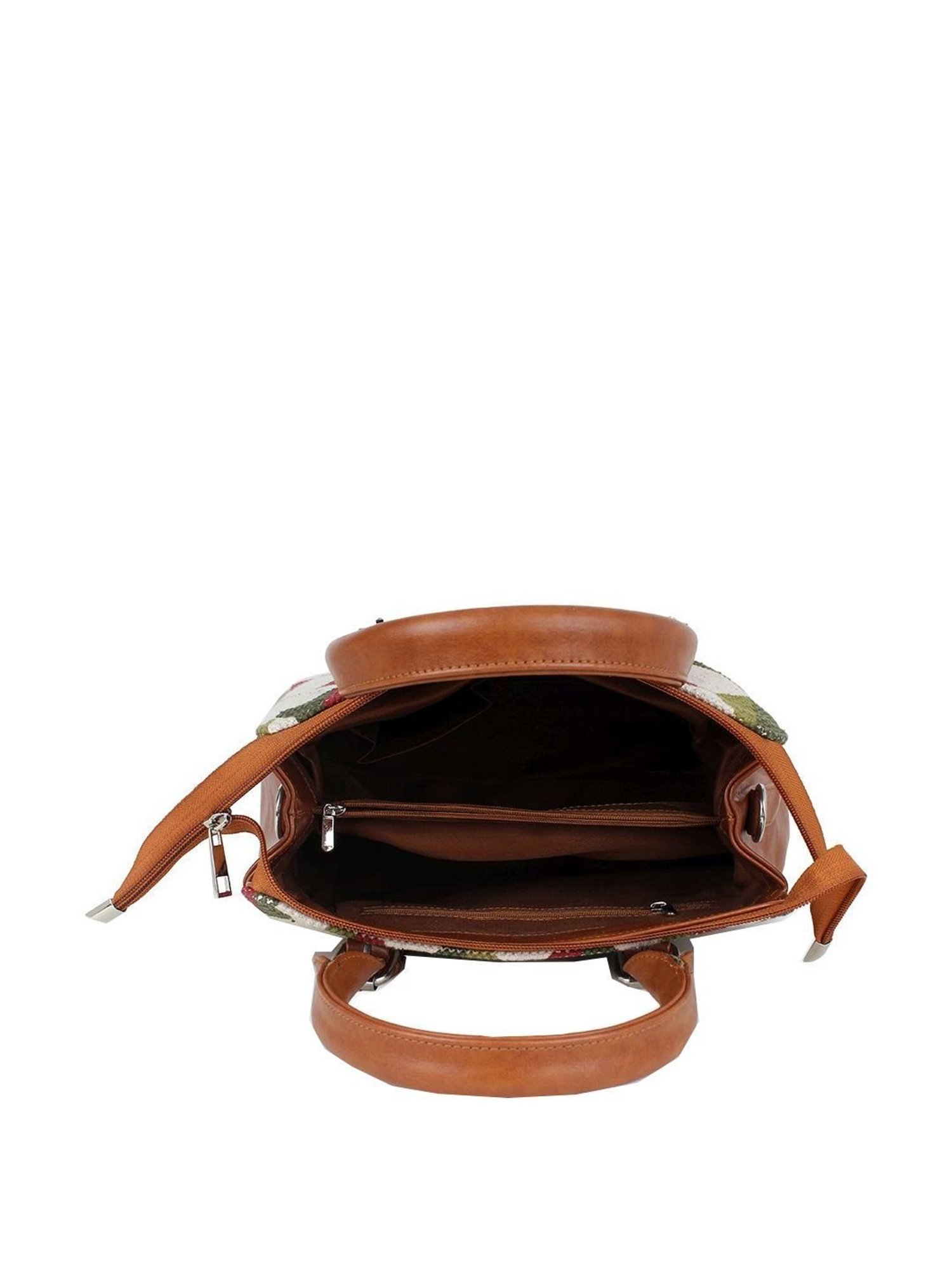 Spice Art White & Tan Printed Medium Handbag