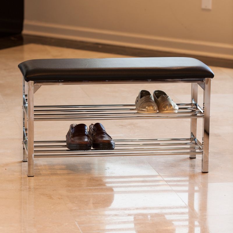 Danya B. Leatherette Storage Entryway Bench with Chrome Frame - Black