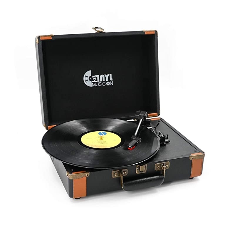 Bluetooth Turntable with Stereo Speakers3 Speed Vinyl Record Player Supporting Wireless Connection Retro Black