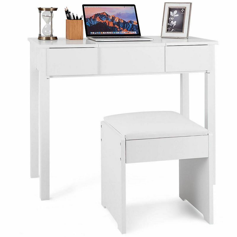Costway White Vanity Dressing Table Furniture Stool Storage Box