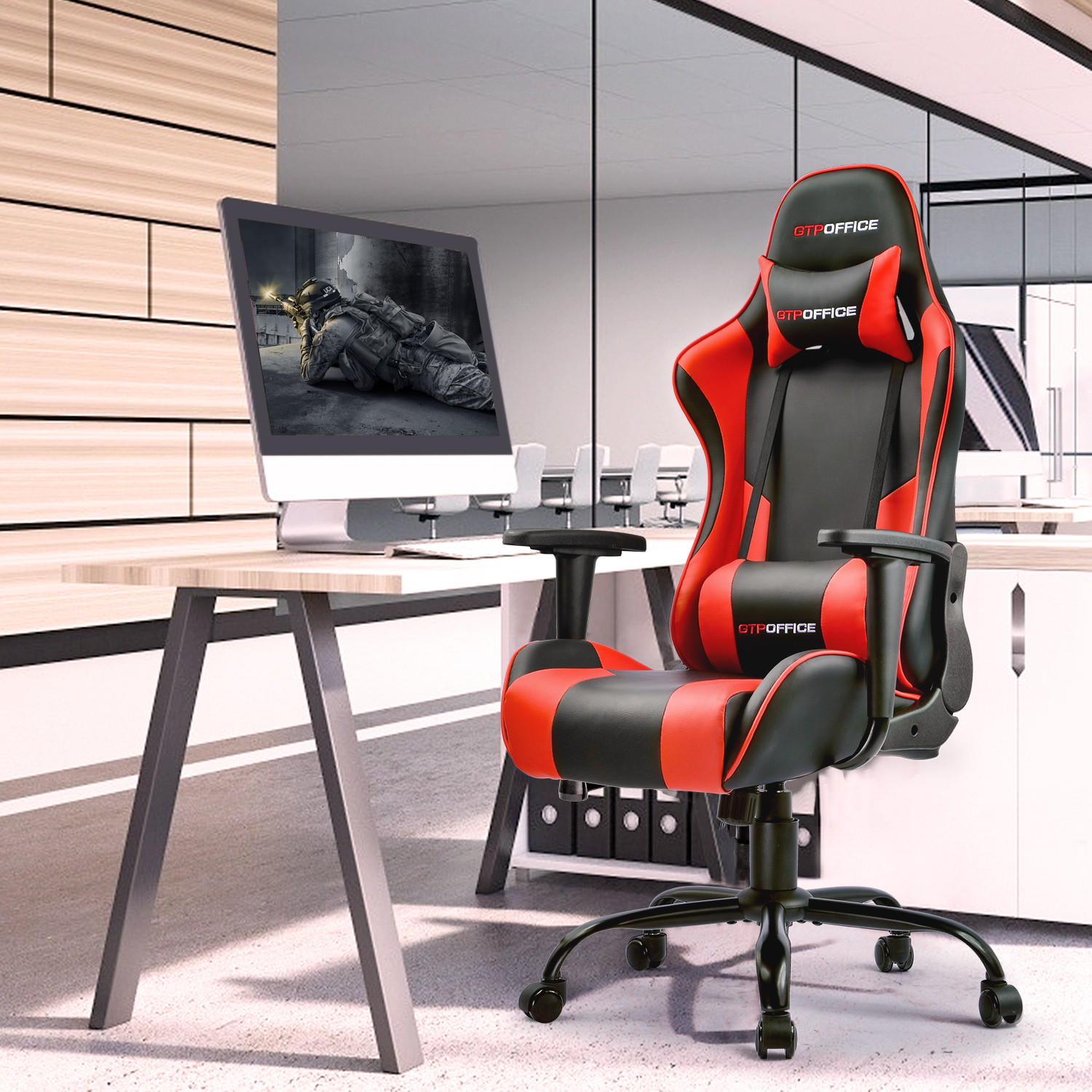 GTRACING Gaming Chair Massage Office Computer GTPOFFICE Series Racing Chair for Adult Reclining Adjustable Swivel Leather Chair High Back Desk Chair Headrest and Massage Lumbar Support Cushion