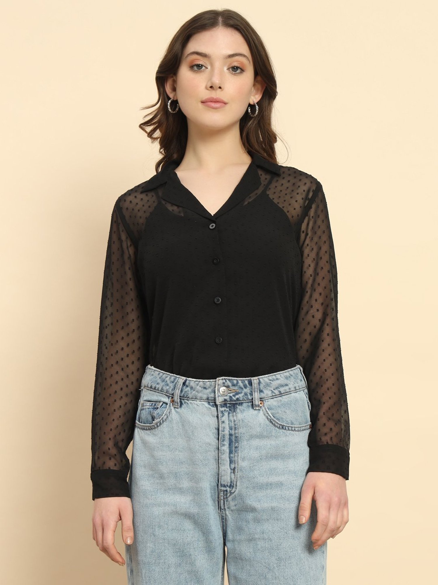 Trend Arrest Black Self Design Shirt