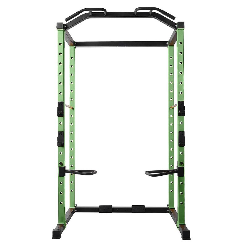 HulkFit HFPC-GR 1,000 Pound Capacity Adjustable Power Cage with 2 Safety Bars and Dip Bars & Customizable Add Ons, Cage Only, Green