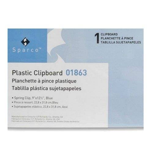 Sparco Transparent Plastic Clipboard, 9 x 12-1/2 Inches, Blue (SPR01863) 6 Pack