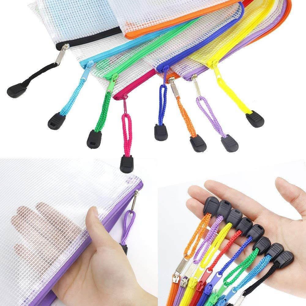 JPSOR Zipper File Bags, 16pcs 8 Color PVC Mesh Document Pouches Bills Bag Pencil Case, Office Supplies, Travel Storage Bags