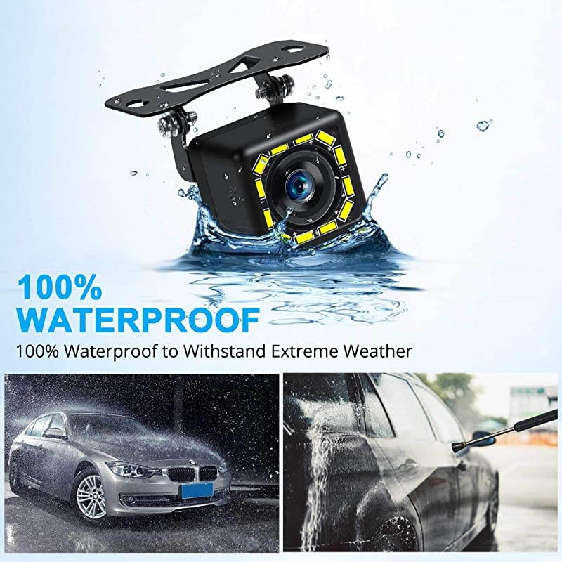 Backup Camera Rear View Camera Ultra HD 12 LED Night VisionWaterproof Reverse Camera 140 Wide View Angel with Multiple Mount Brackets for Universal sSUVTrucksRV and More
