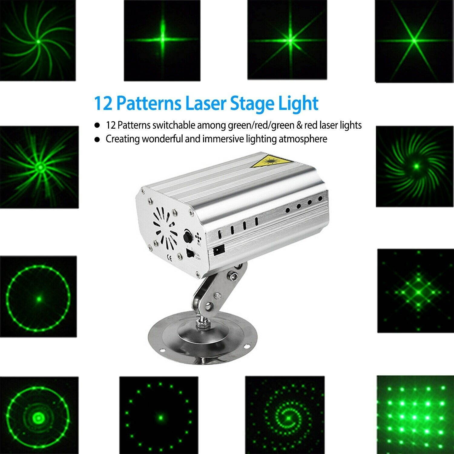 LED Laser Projector Light 12Patterns Auto Xmas Party Stage Light Sound Activated