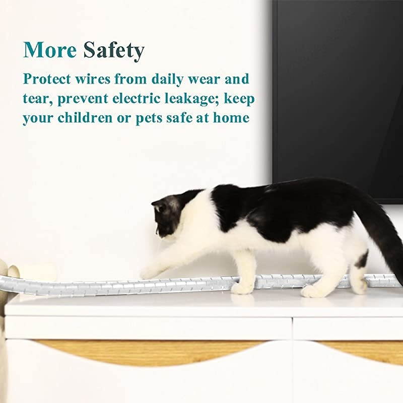 Cable Wires Organizer  Coiled Tube Cable Management PC Cinema TV Cables Sleeve with Cord Organizer Clip Hide Wires Cover Cables to Keep Desk Tidy to Protect Cable from Pets Bite White