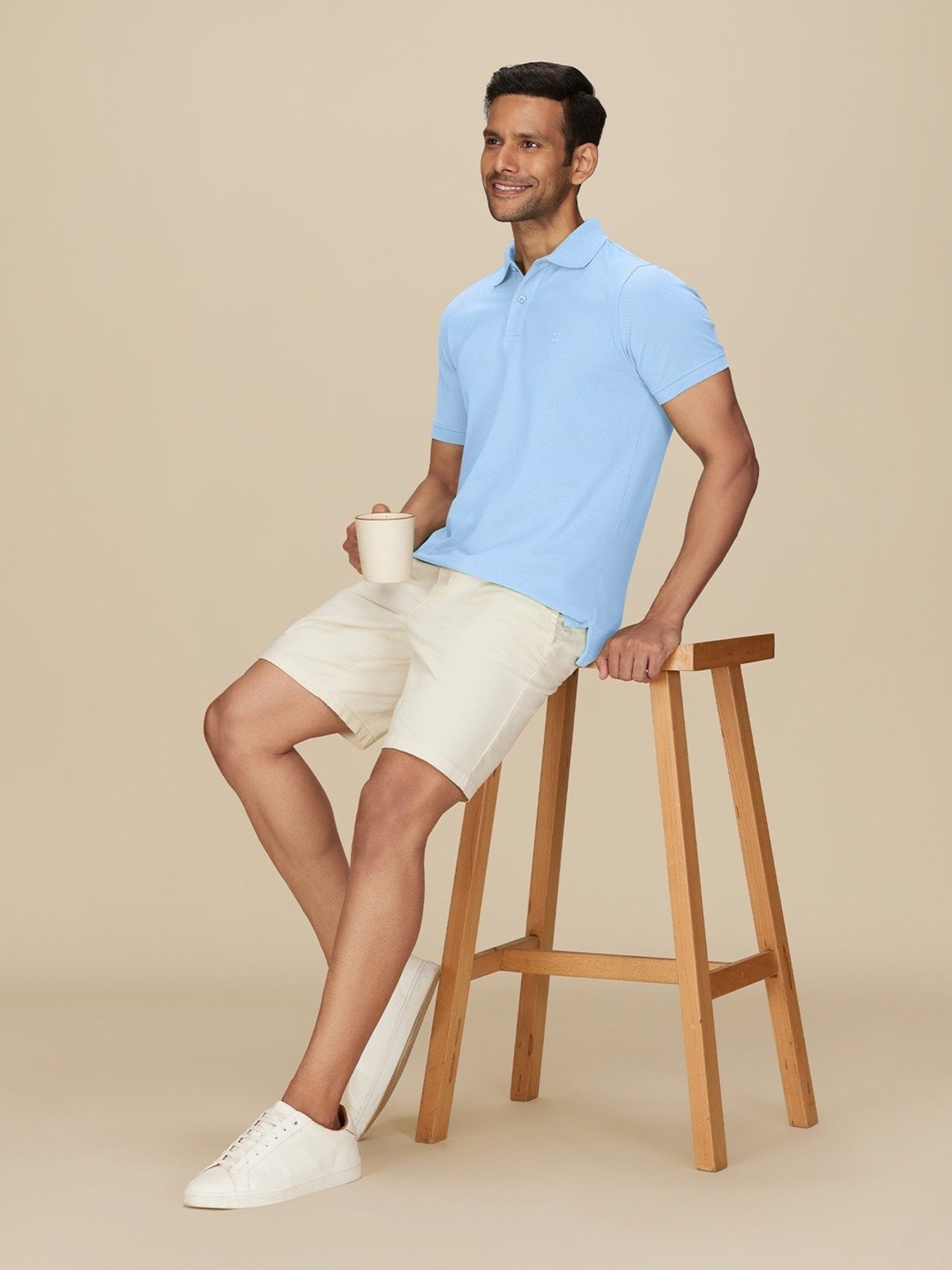 XYXX Sky Blue Cotton Regular Fit Polo T-Shirts