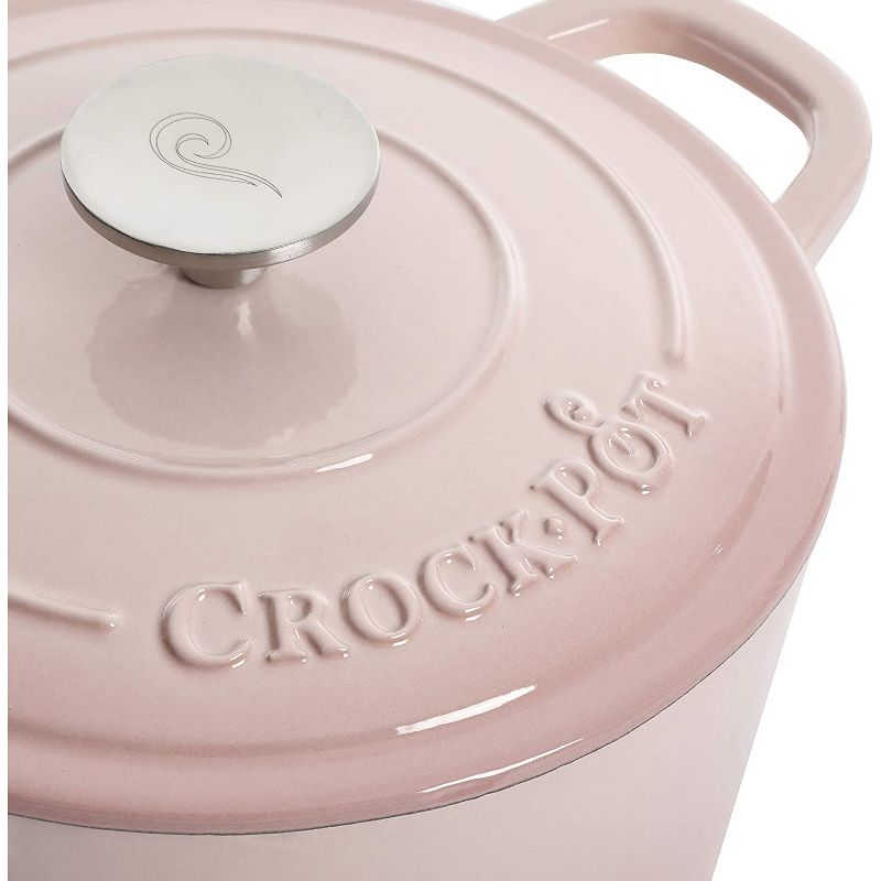 Crock-Pot 5 Quart Capacity Round Enamel Cast Iron Covered Dutch Oven Kitchen Cookware with Matching Self Basting Lid, Blush Pink
