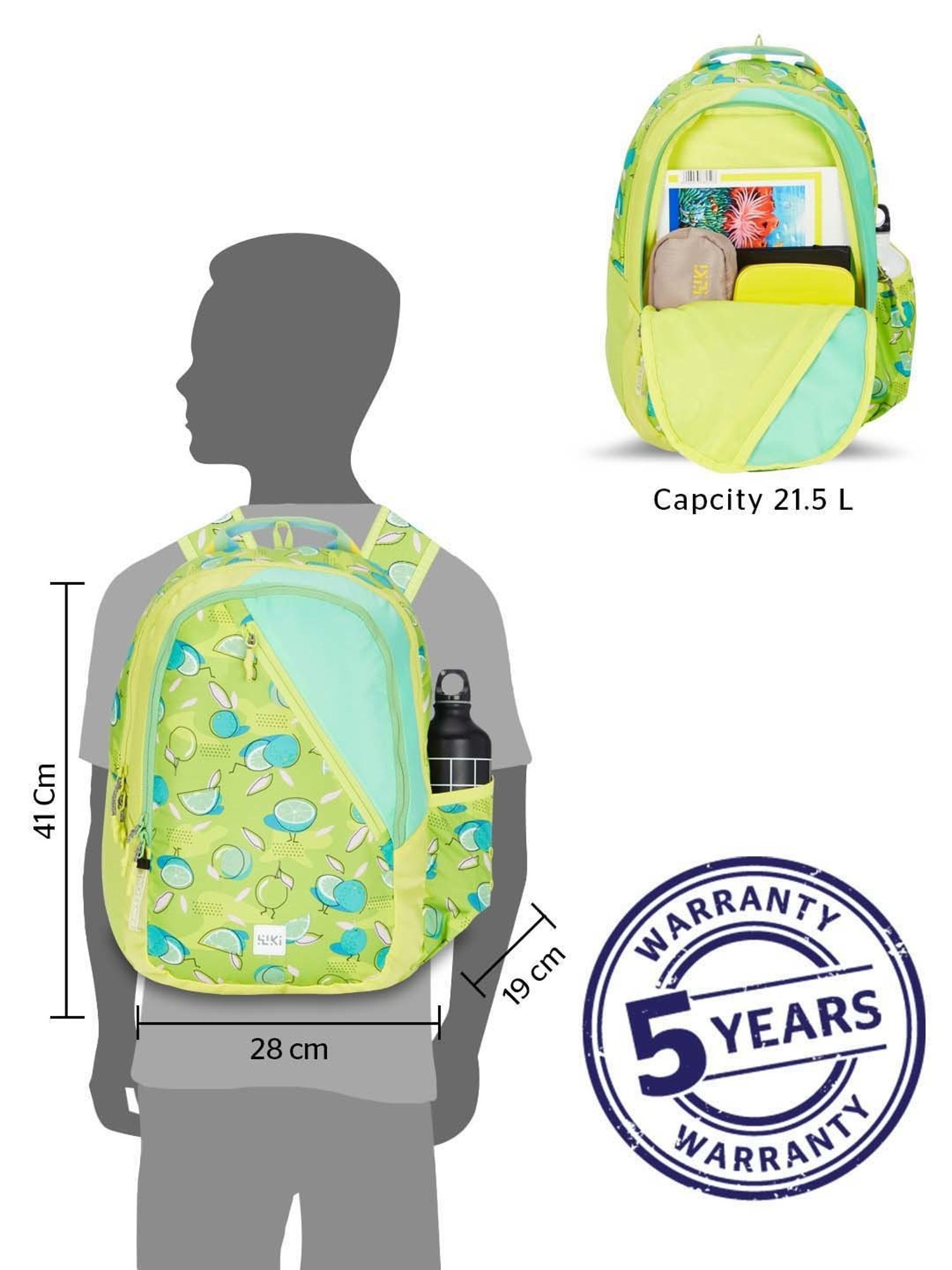 Wiki 21.5 Ltrs Green Medium Backpack