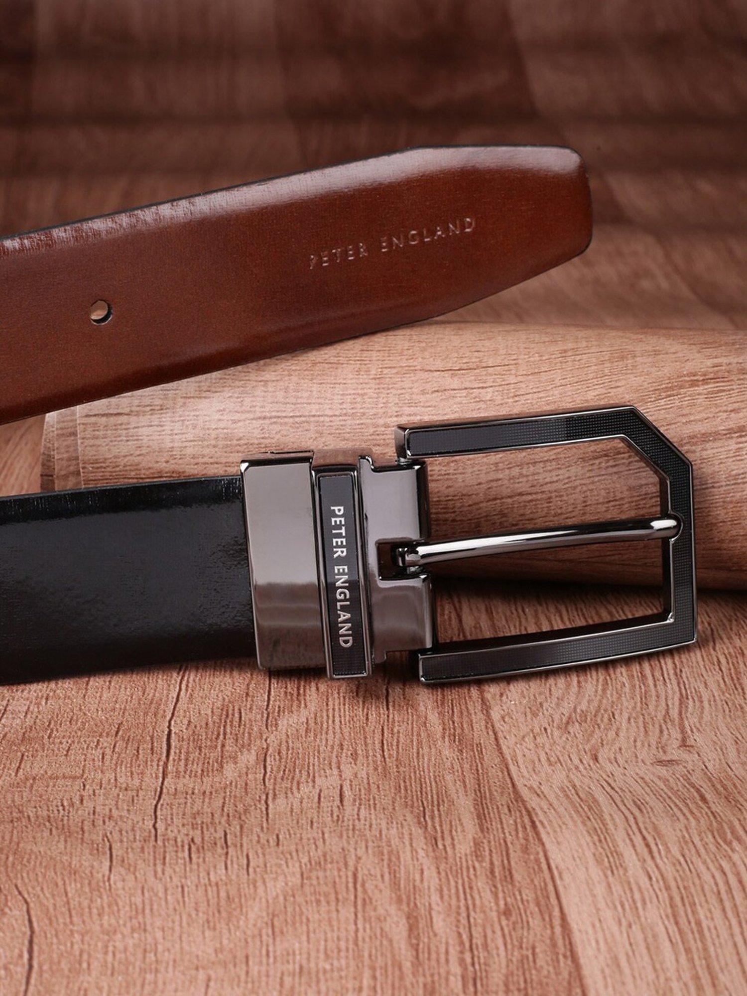 Peter England Black & Brown Leather Reversible Belt For Men