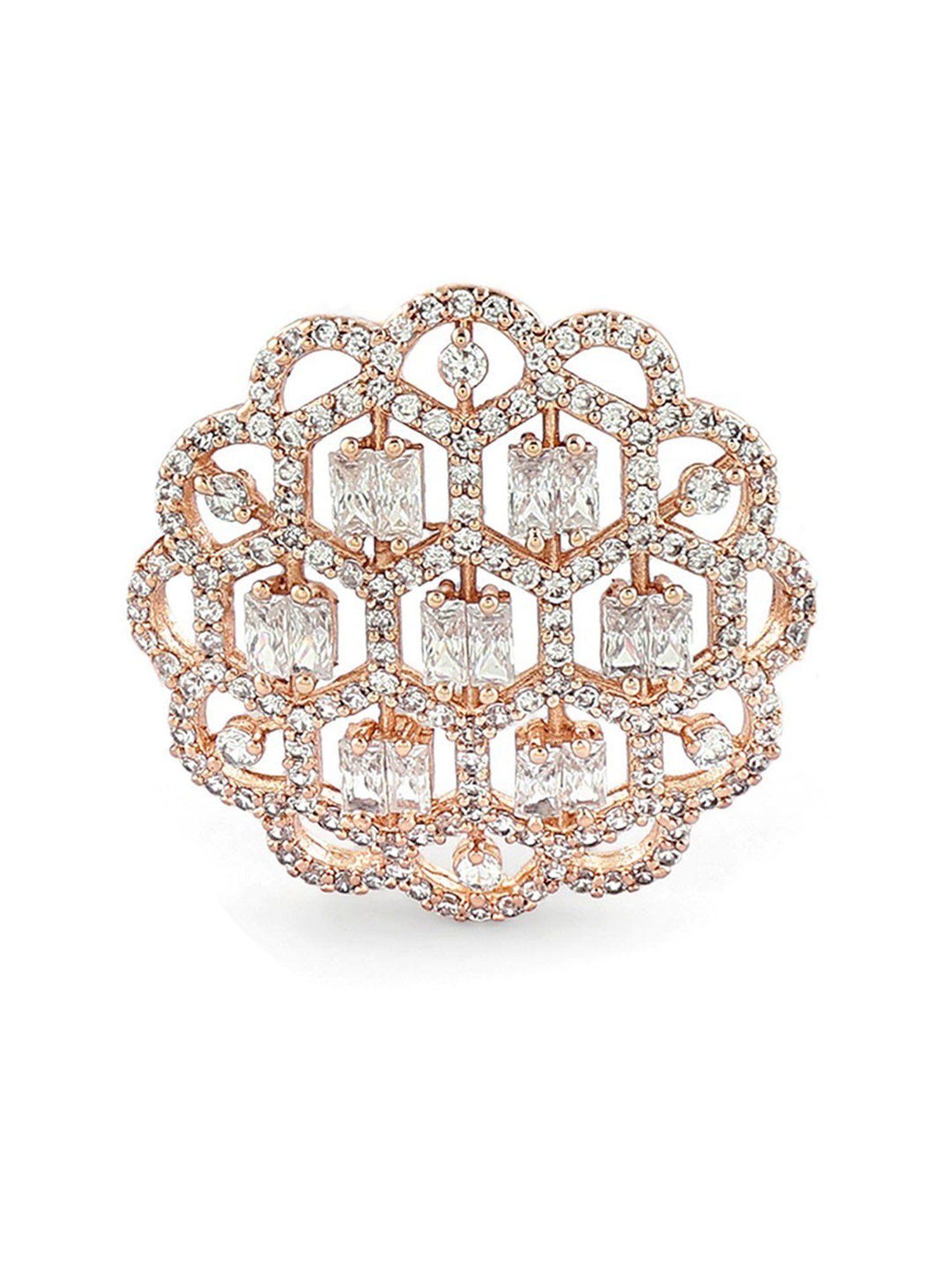 Zaveri Pearls Rose Gold Dazzling Cubic Zirconia Party Bling Adjustable Finger Ring-ZPFK16893