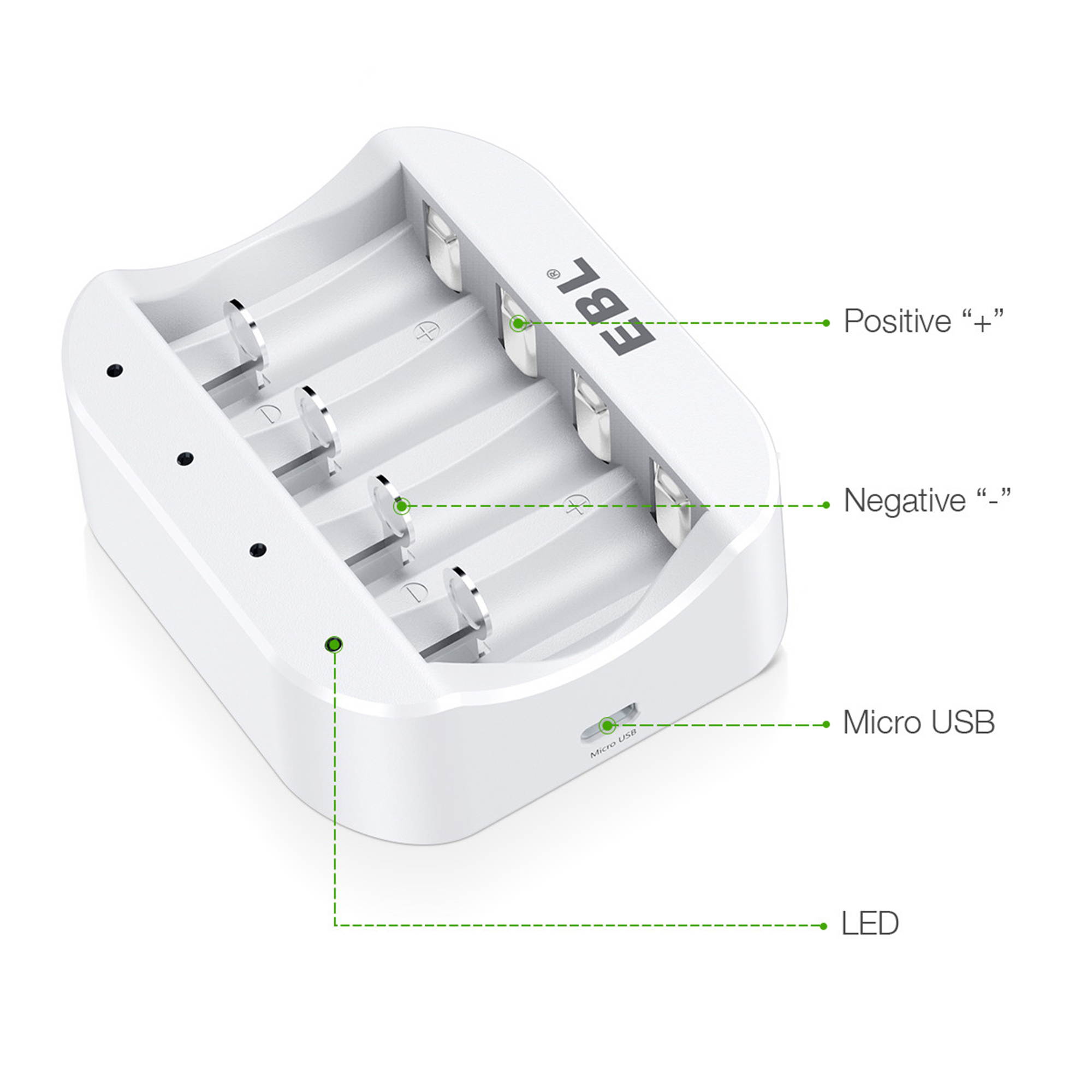 EBL 8 Pcs 16340 3.7V RCR123A Batteries + Smart 4 Slots Battery Charger for 16340 RCR123A Li-ion Rechargeable Batteries
