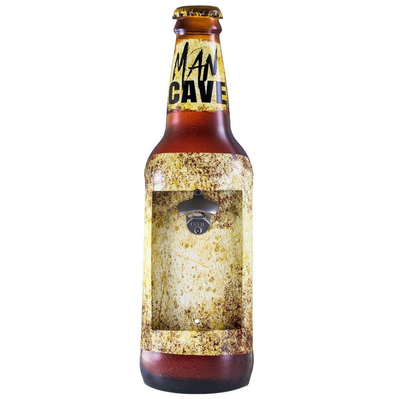 Man Cave Bottle Opener and Cap Catcher Brown - Crystal Art Gallery