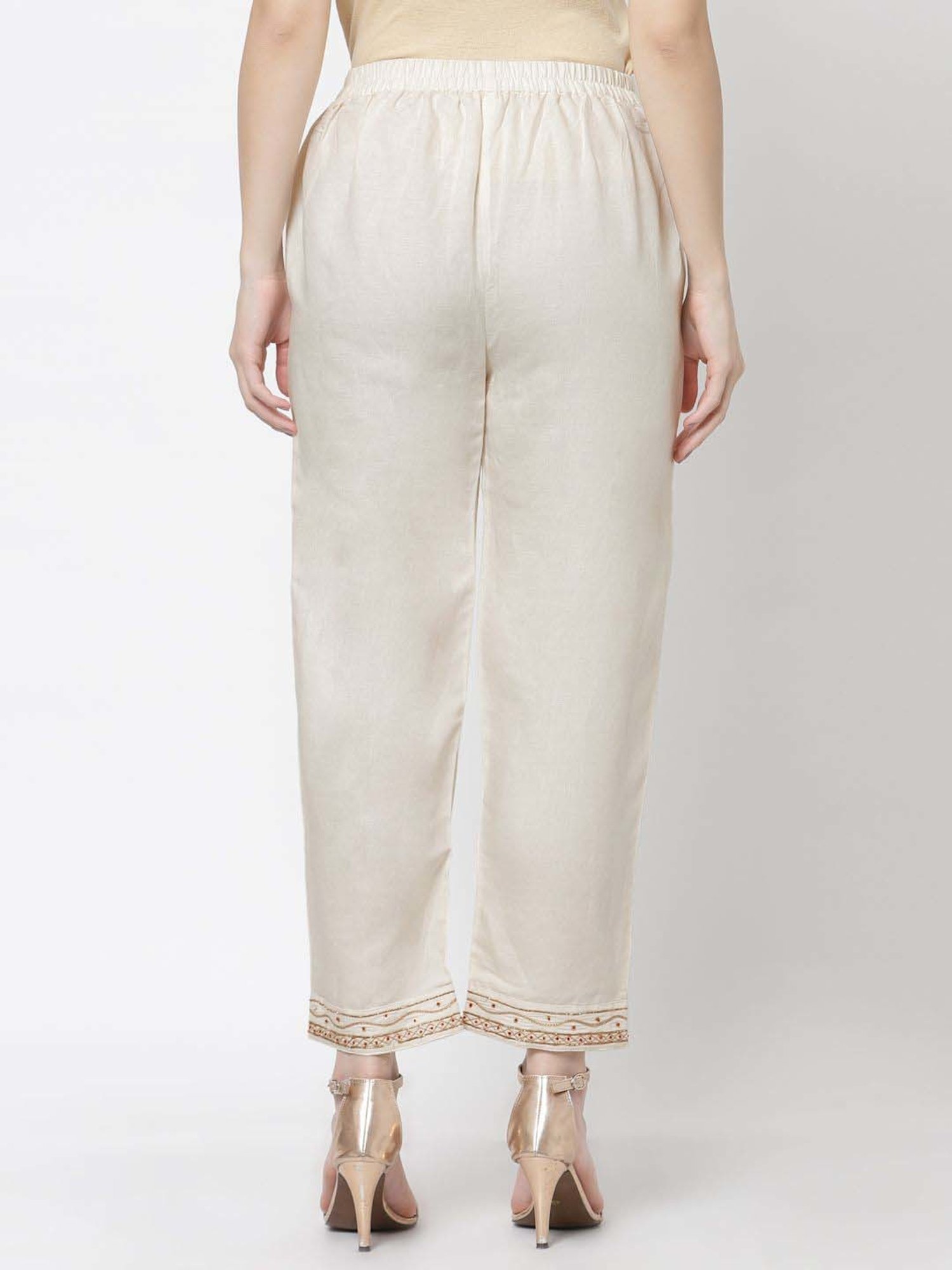 DART STUDIO White Linen Regular Fit Palazzos