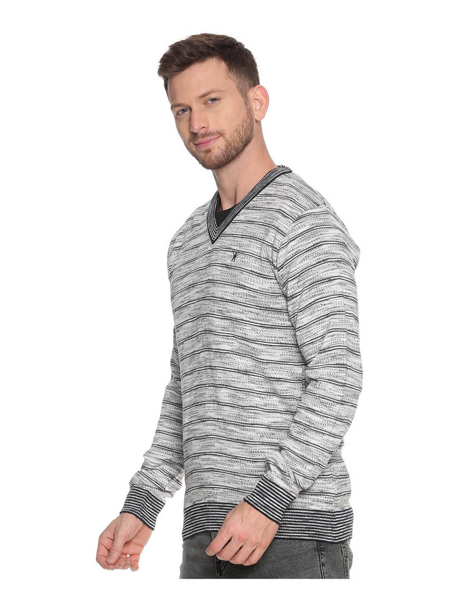 Venitian- Forbidden Clothing Light Grey Striped Sweater