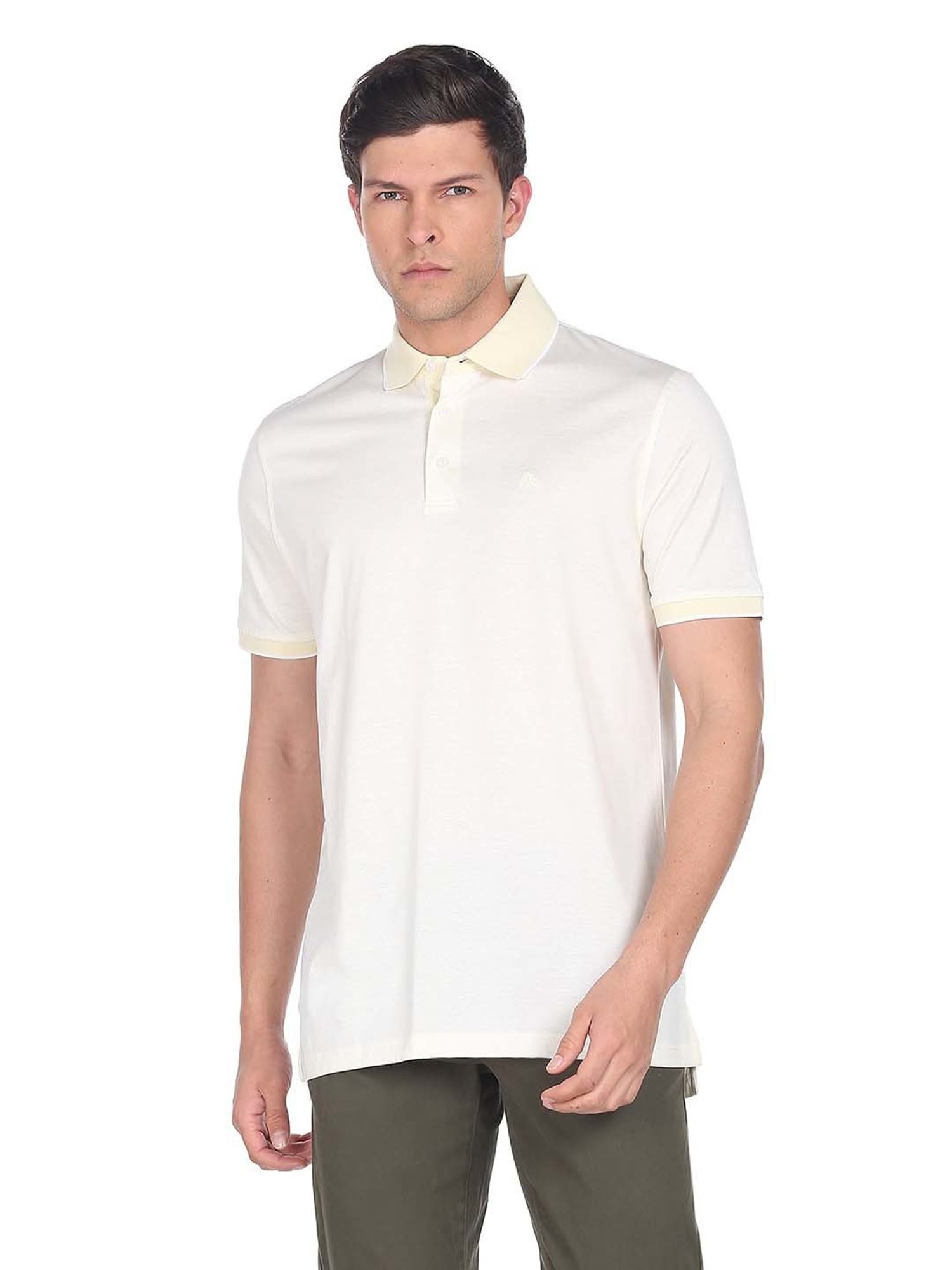 Arrow Light Yellow Regular Fit Cotton Polo T-Shirt