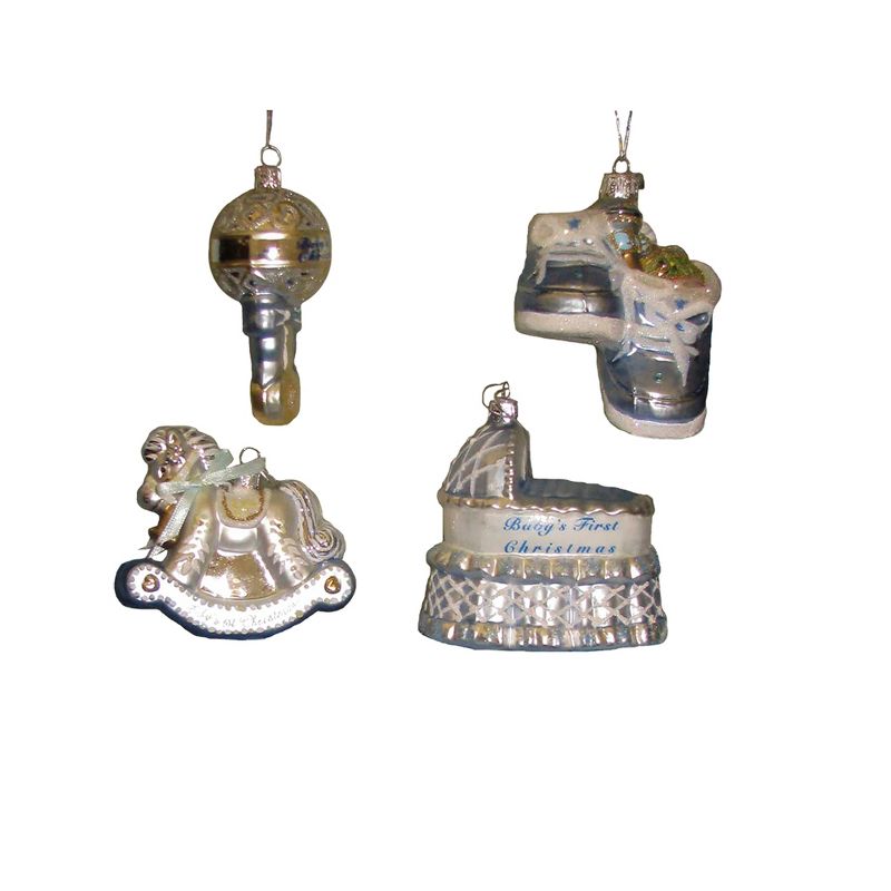 Kurt Adler Noble Gems Glass Baby Boy 4-Piece Ornament Set
