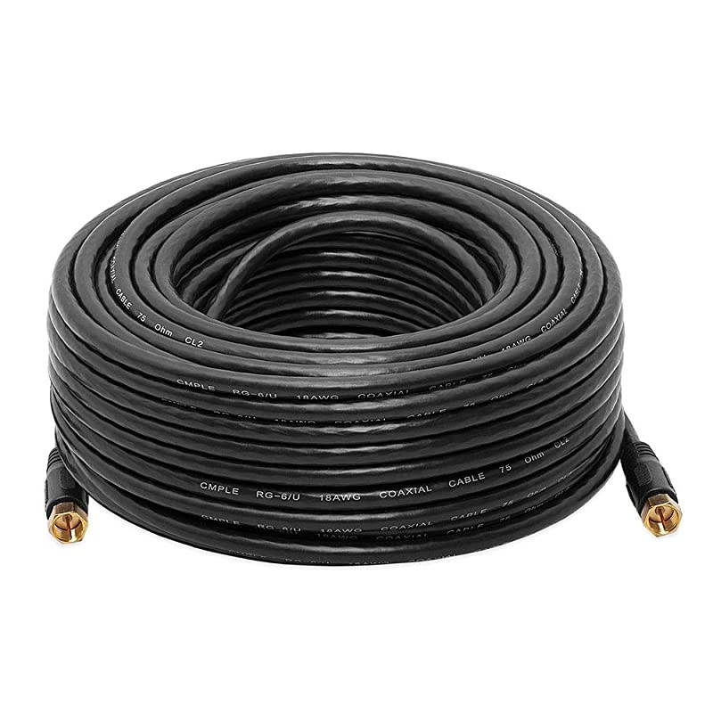 Digital Coaxial Cable FType Male RG6 Coax Digital Audio Video with F Connector Pin Satellite Cord 100 Feet Black