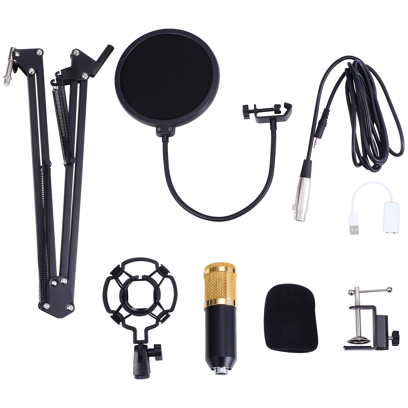 gold--BM800 Professional Suspension Microphone Kit Studio Live Stream Broadcasting Recording Condenser Microphone Set