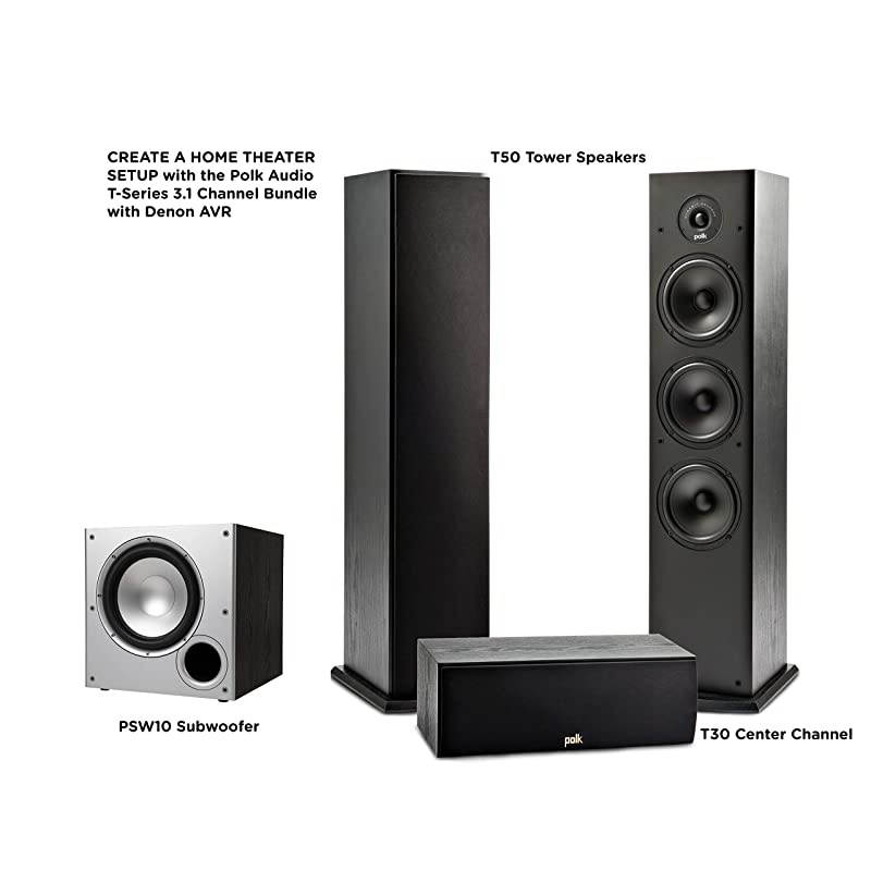 T Series 3.1 Channel Complete Home Theater System with Powered Subwoofer | One (1) T30 Center Channel, Two (2) T50 Tower Speakers | Wi-Fi, Alexa, HEOS Built-in
