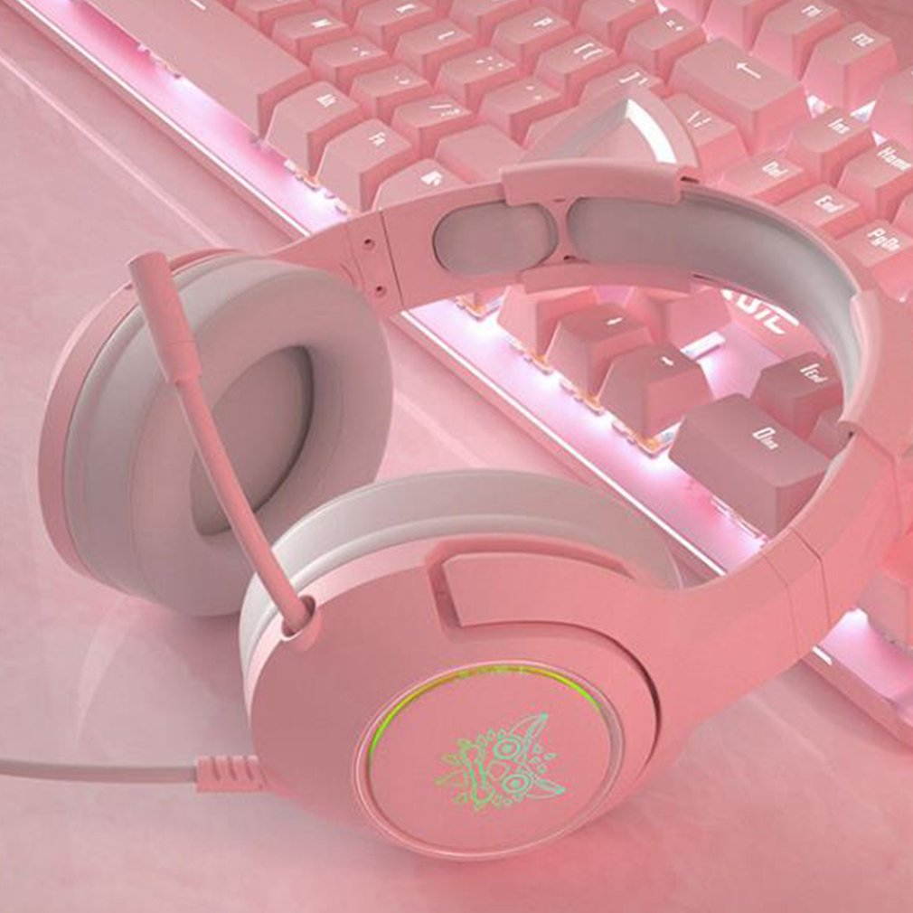 K9 Wired Gaming Headset Head-mounted Games Cute Girls Wired Computer Headsets Adjustable Head Beam Soft Earmuffs,19.5 * 10 * 23 cm,pink