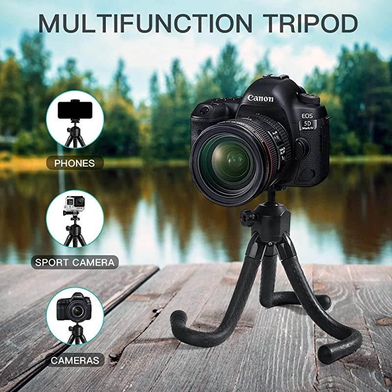 Phone Tripod Stand,  Flexible Cell Phone Selfie Stick Tripod with Wireless Remote Control Camera Tripod Stand Holder Mount and Phone Clip for iPhone, Android Phone, DSLR Sports Camera