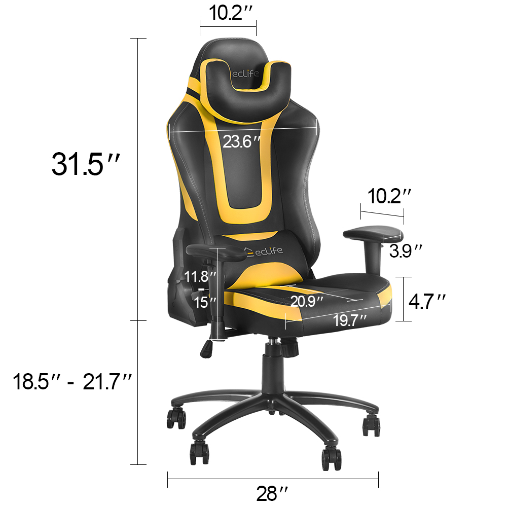 Eclife Ergonomic Video Game Chair PU Leather Computer Recliner Office Chair with Massage Lumbar Support and Removable Headrest Gaming Chair