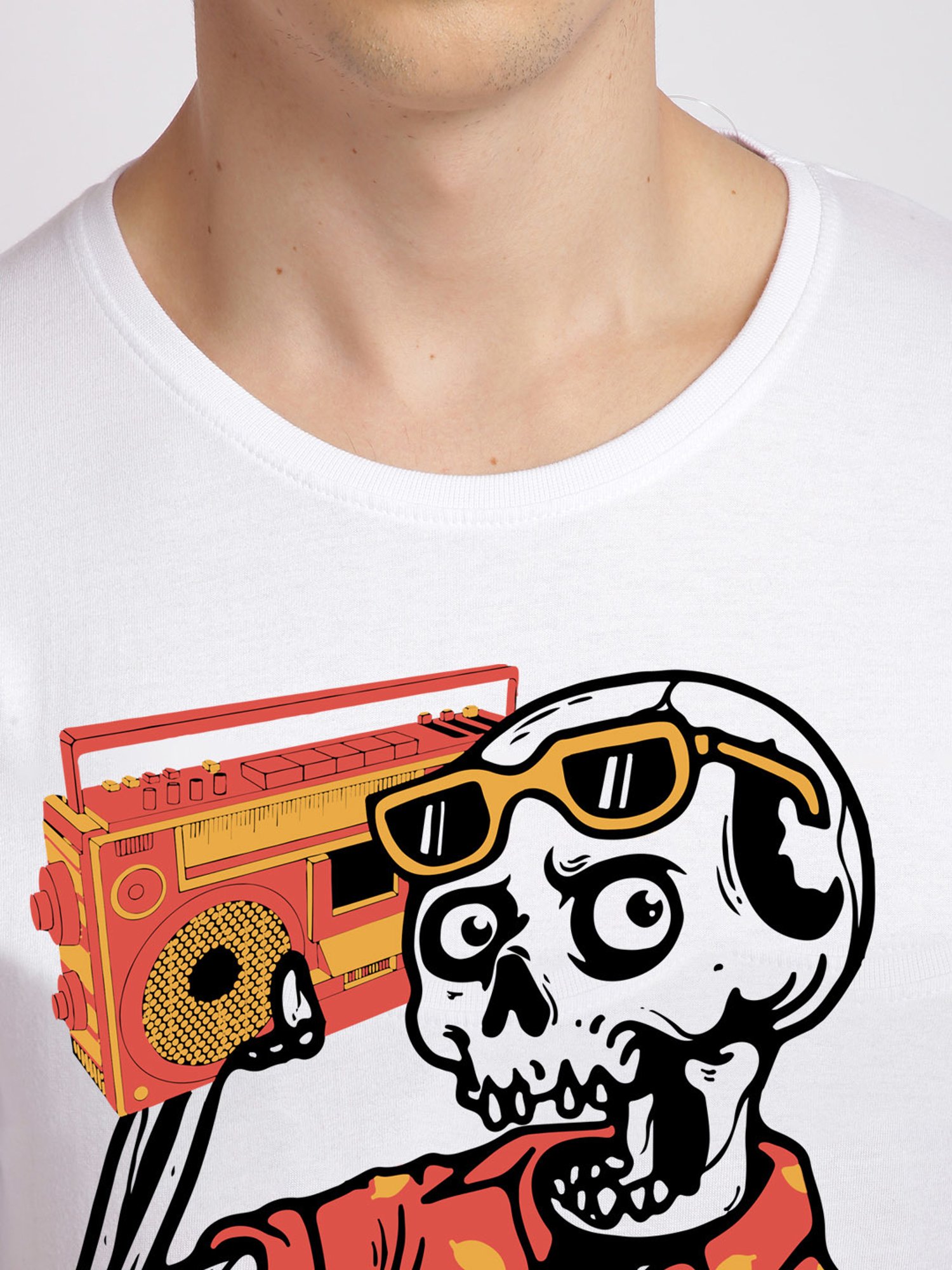 BLACK RADIO White Slim Fit Printed Cotton Crew T-Shirt