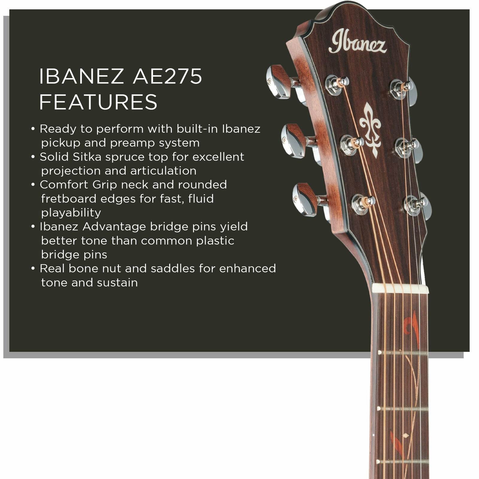 Ibanez AE275 - Natural Low Gloss Acoustic-Electric Guitar