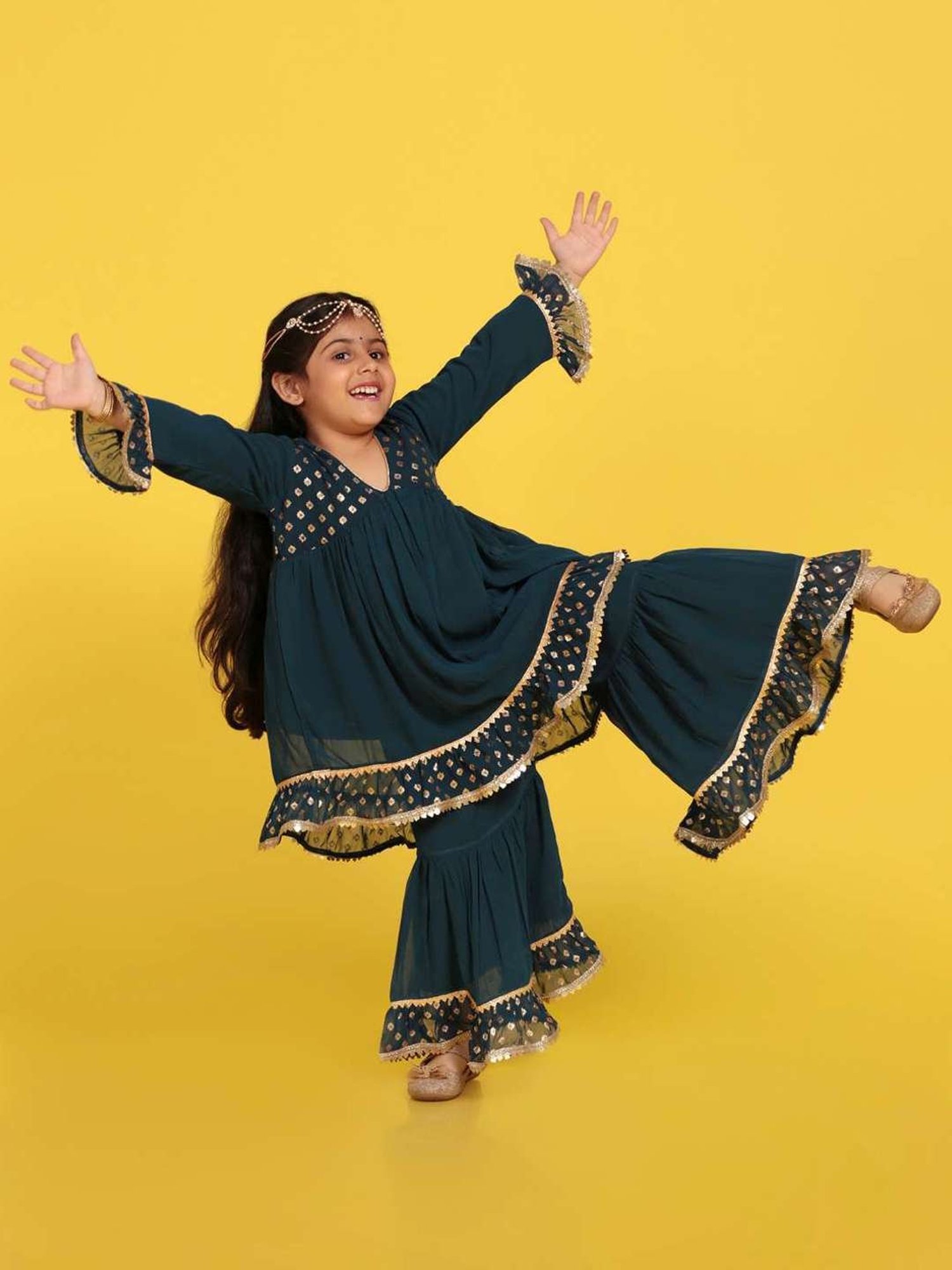 AJ Dezines Kids Teal Blue Printed Kurta Set