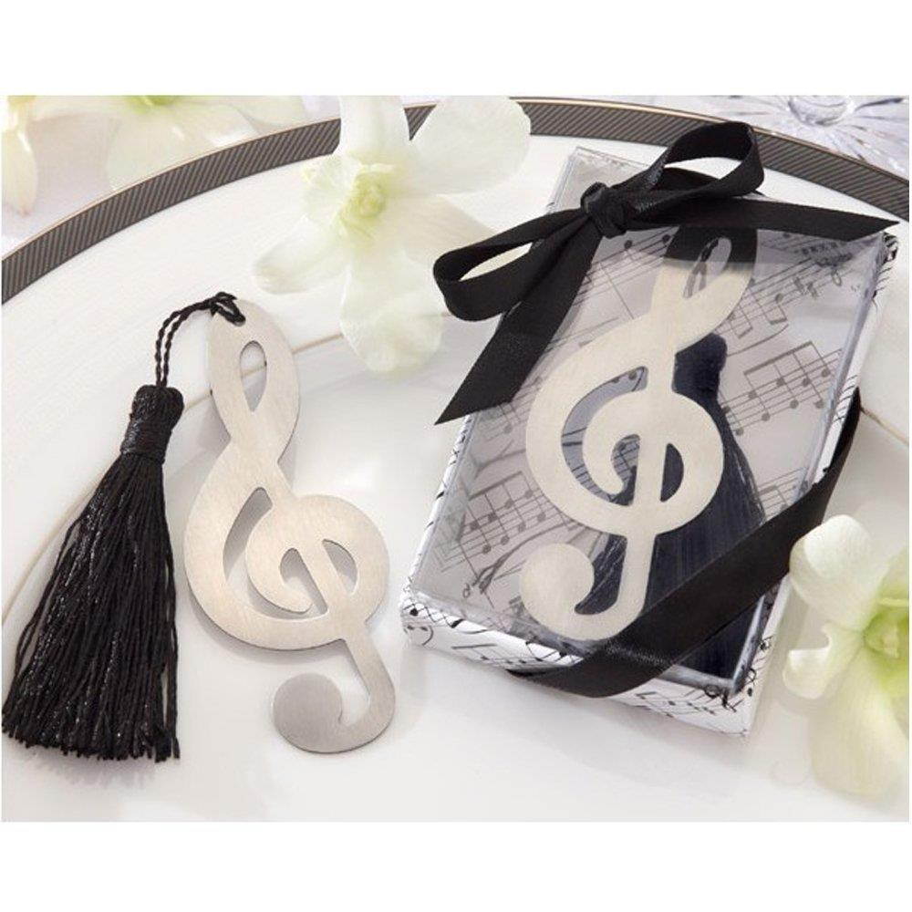 Pack of 10 Hollow Musical Notes Bookmarks Metal With Mini Greeting Cards Tassels Pendant Gifts Wedding Favors by Fascola